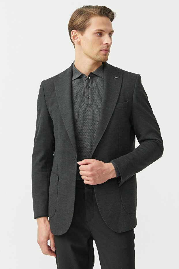 Men's Single Button Mono Collar Jacket - 5