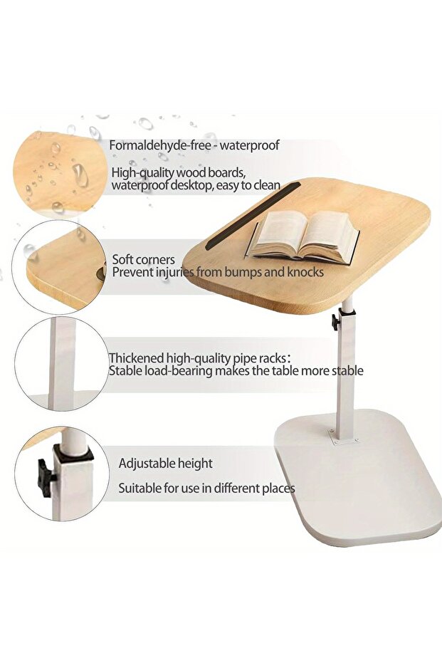 C Shaped Side Table,Coffee Table，Adjustable Height C Shaped End Table,360°Swivel Couch Side Tables - 3