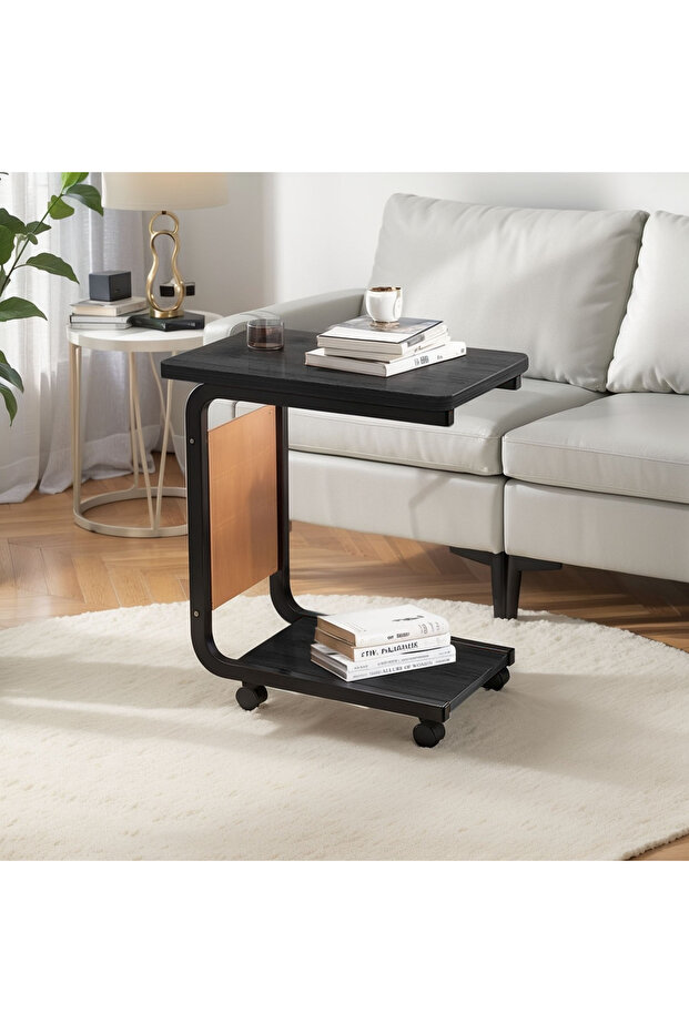 【C-Shaped Mobile Side Table with Wheels】3-Layer Storage Rolling Sofa Side Table– End Table - 6