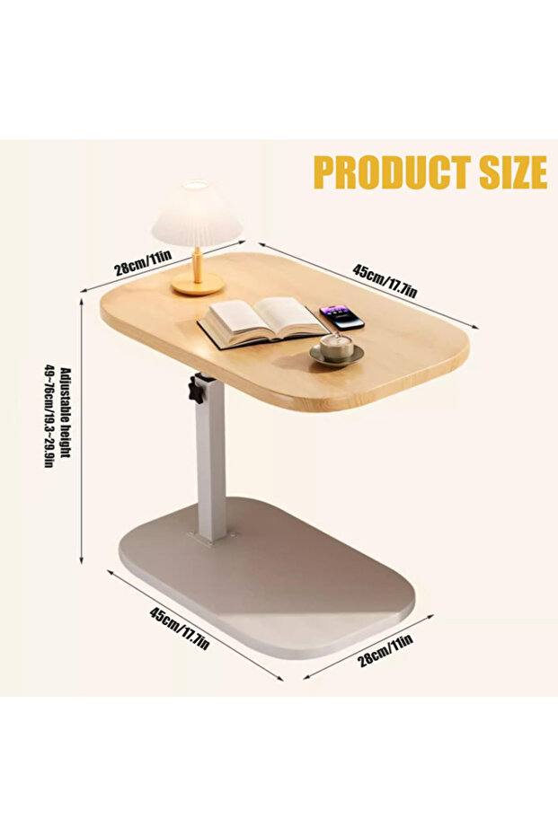C Shaped Swivel Side Table Adjustable Height End Table, Sofa & Bed 360° Rotatable Desktop Side Table - 4