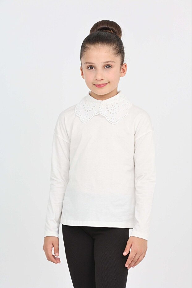 Girls' Lace Peter Pan collar Long Sleeve T-Shirt