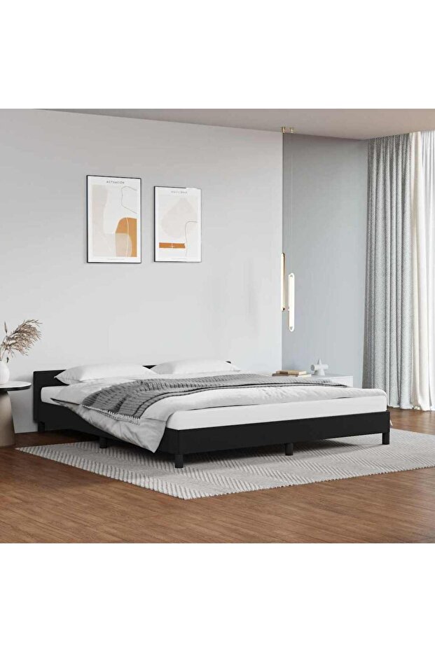 Bed Frame with Headboard without Mattress Black 180x200 cm Super King