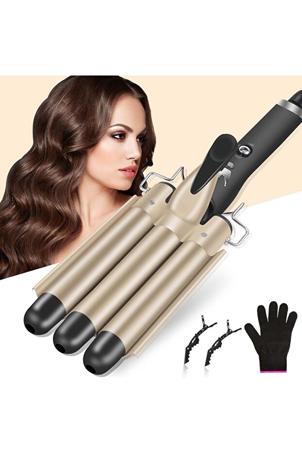 Triple Barrel Hair Curler - Ceramic Anti-Static, Anti-Scald, Travel Styling Tool
