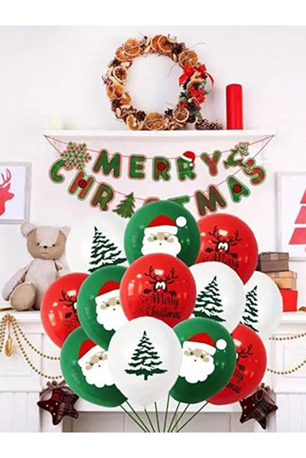 25 Pcs Christmas Party Balloons – Red & Green Latex Balloons with Santa, Snowman