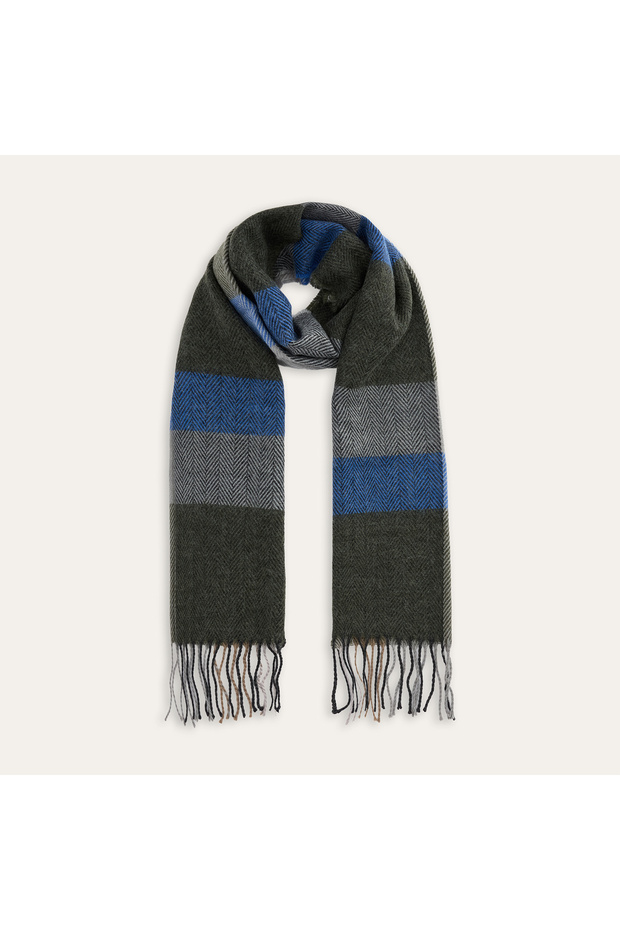 Men's Blue Striped Wool Blend Scarf