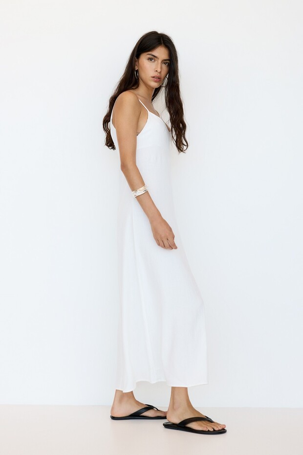 Rustik askılı midi elbise - 4