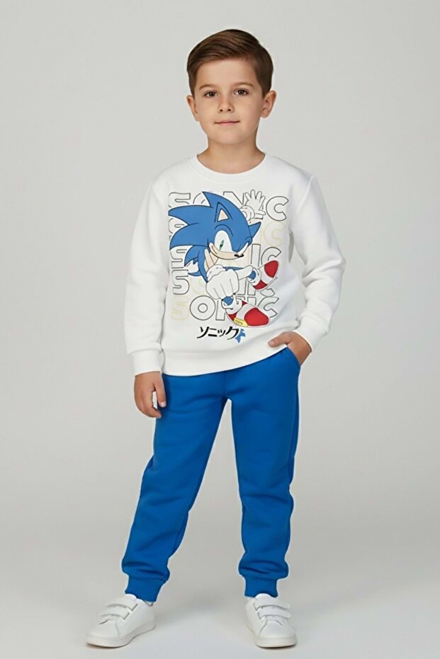 Boy's Sonic Printed Color Tracksuit Set