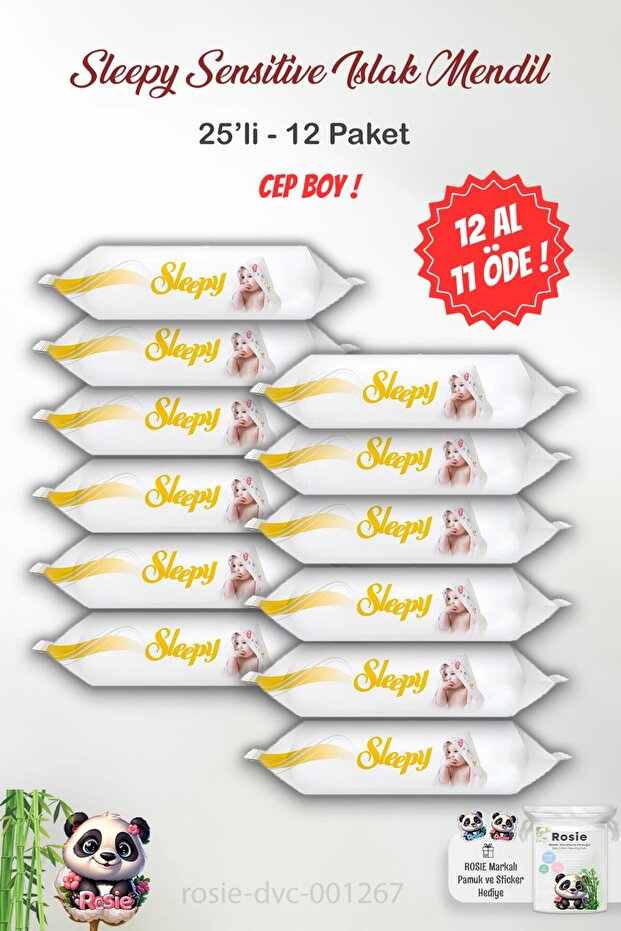 25-Pack Sensitive Buy 12 Pay for 11 Wet Towels, Rosie Gift
