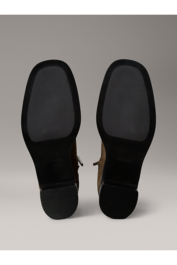 Suede Square Toe Zip Ankle Boots - 5