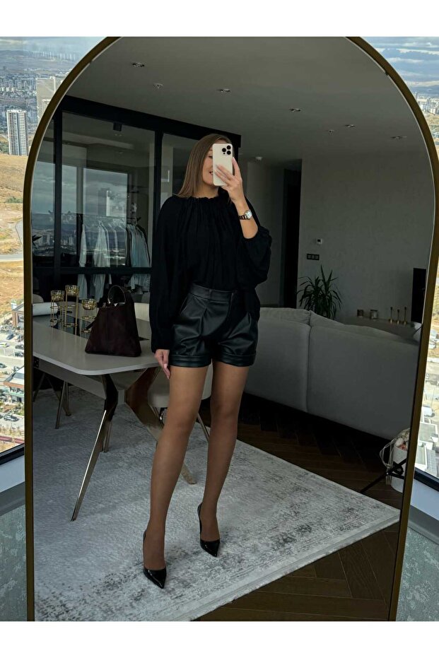 Deri Şort Siyah - 3