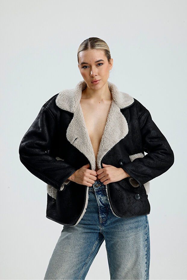 Leather Oversized Jacket Coat - 1