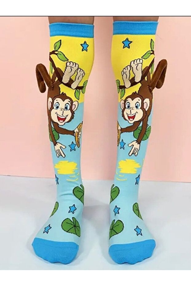 Monkey Figured Tailed Knee Socks - 2