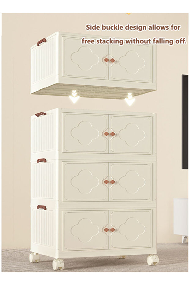 5-Layer Stackable Storage Containers With Lids and Wheels, Multi-Purpose Folding Plastic Double-Door - 7