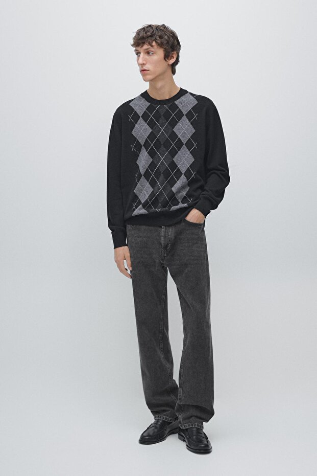 %100 yün Argyle triko kazak - 1