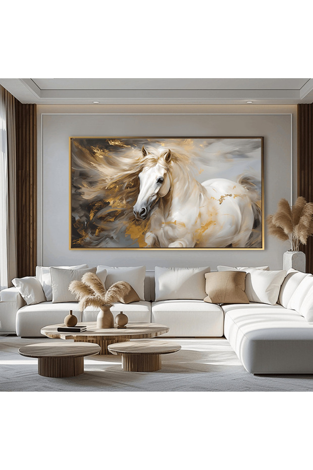 لوحات قماشية بتصميم خيل - إيطار فضي