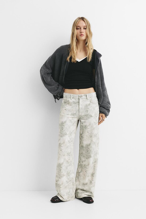 Yaprak desenli jean - 2