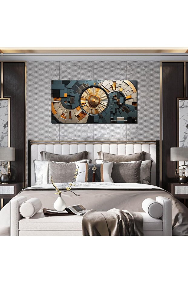 Framed Canvas Wall Art (60x120 cm) Gold Black Geometric Abstract Modern Wall Decor