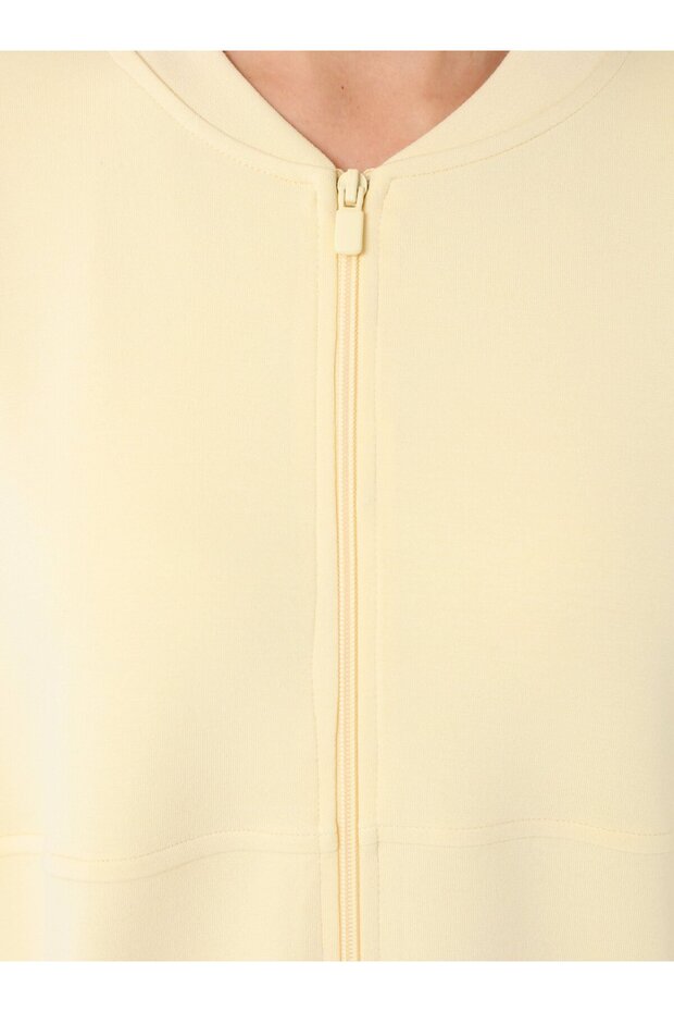 Basic Tasarım Dökümlü Sweatshirt - Açık Sarı - - 5
