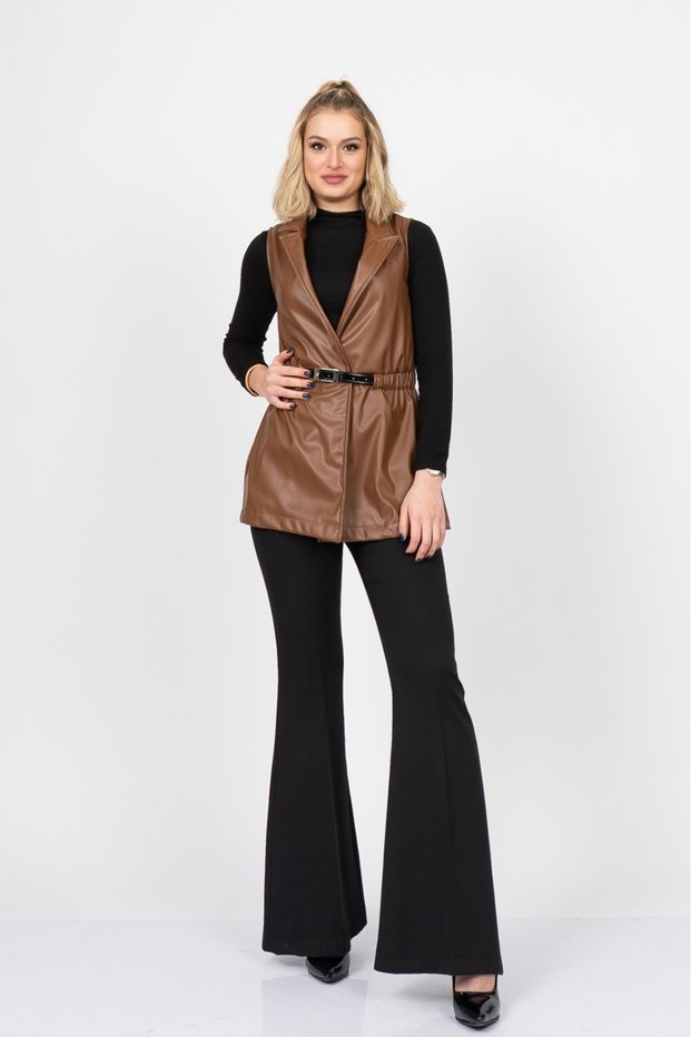 Women's Winter Brown Vest Elitebond Sculpted Leather Vest – Stylish Casual Comfortable 9095
