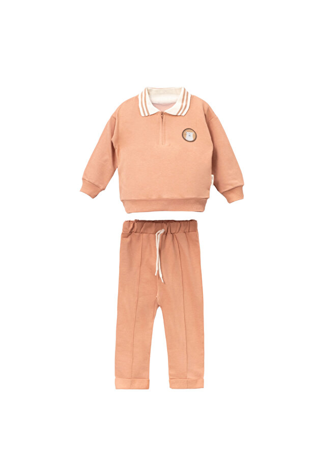 Zippered Polo Neck Baby Set – Sweatshirt & Jogger Bottom
