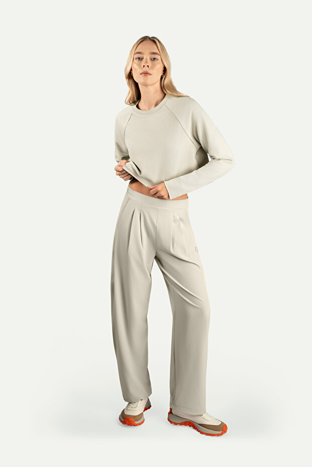 Kadın Çift Taraflı Crop Sweatshirt - Lyume - Bone - 4