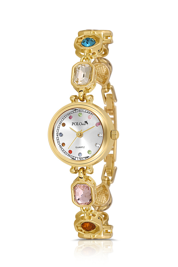 Geometric Colorful Stone Women's Wristwatch Gold Color Pl-1577B1X