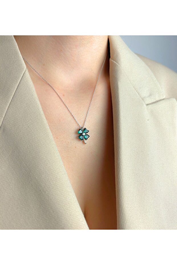 925 Ayar Gümüş Yonca Kolye - 3