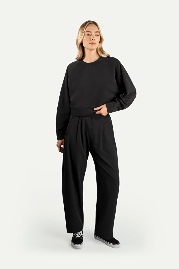 Kadın Basic Regular Crop Sweatshirt - Ruvien - Tar - 4