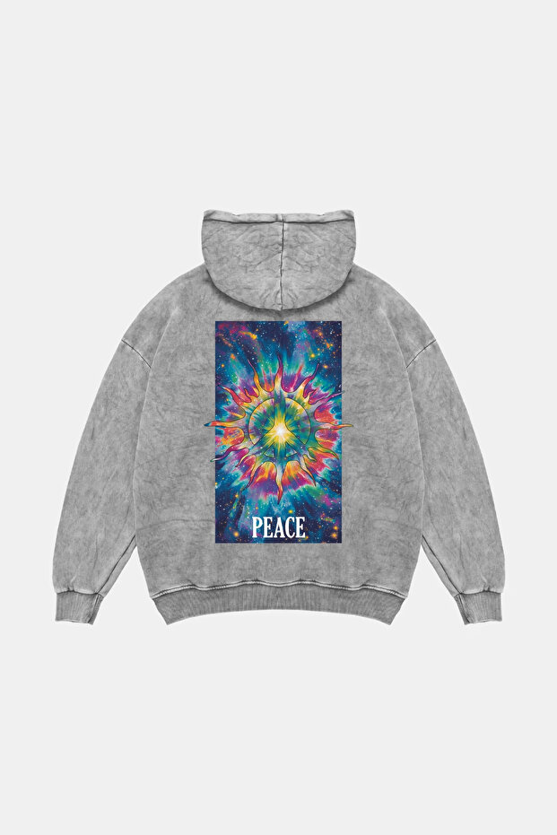 Peace Printed Oversized Unisex Washable White Hoodie