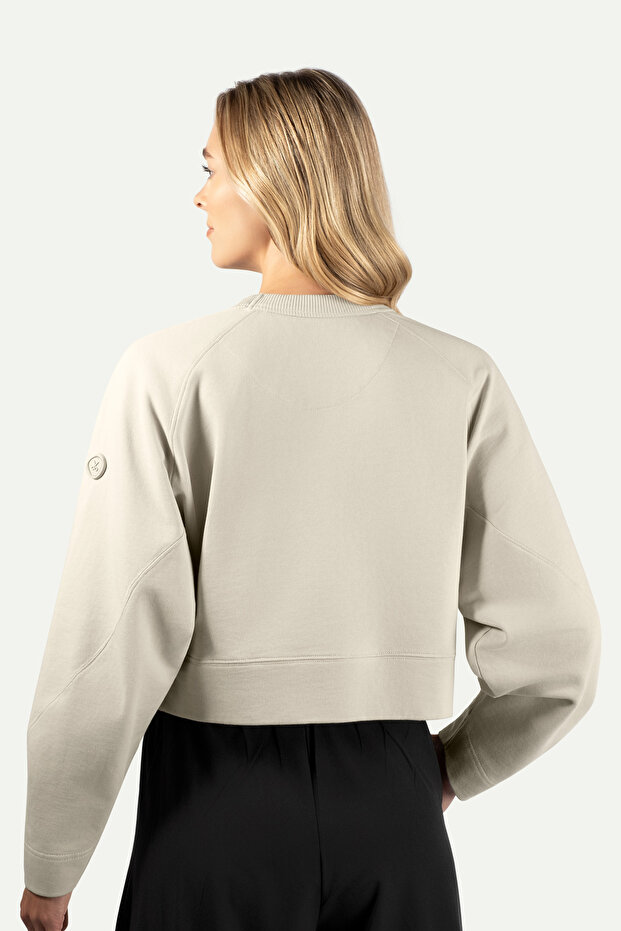 Kadın Basic Regular Crop Sweatshirt - Ruvien - Bone - 8
