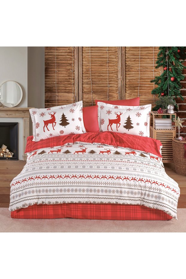 Caspara Red - New Year - Poplin Double Duvet Cover Set