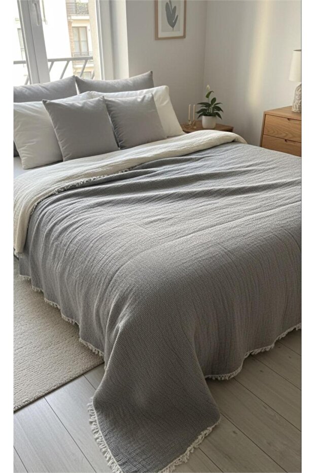 Anthracite Single/Double 7-Layer Double-Sided Fiber-Filled Muslin Adult Blanket