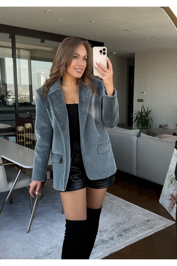 Peluşlu Kemerli Ceket - 3