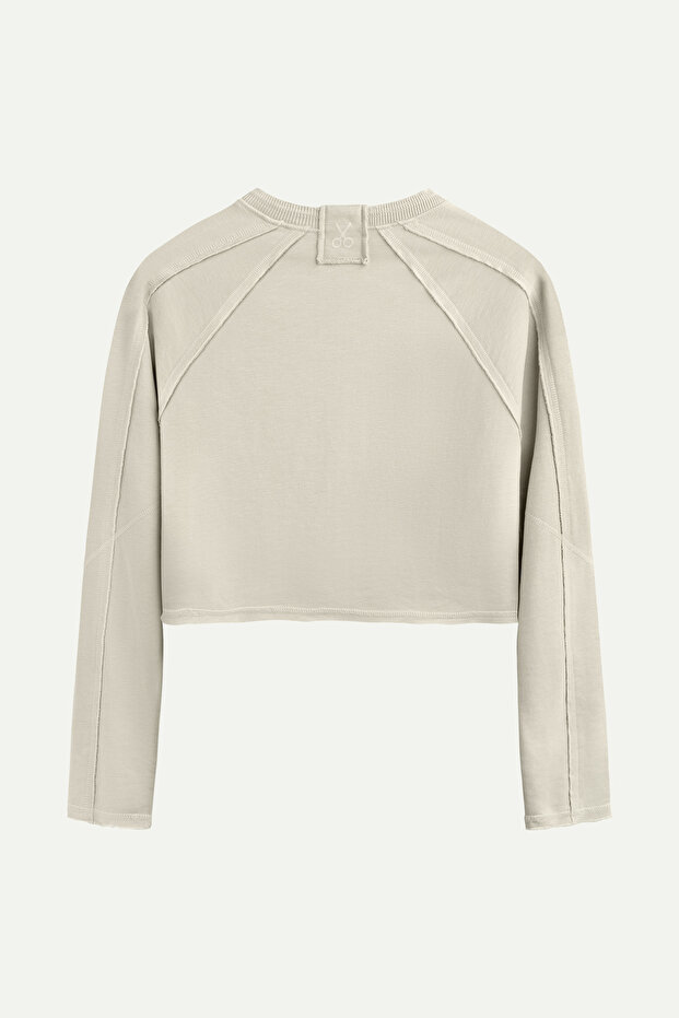 Kadın Çift Taraflı Crop Sweatshirt - Lyume - Bone - 2