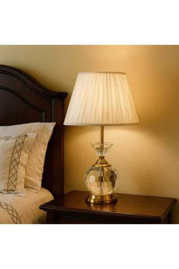 مصباح طاولة كريستالي فاخر، ذهبي، E27 - 1