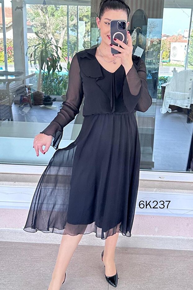 Flounce Straight Yoryo Chiffon Dress 6K237