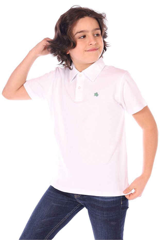 Boys' Polo Neck Buttoned Short Sleeve T-Shirt