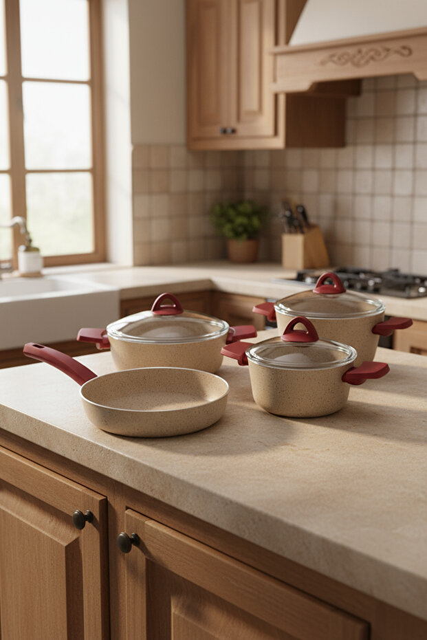 Pluto 7 Parça Granit Tencere Seti Krem - 2