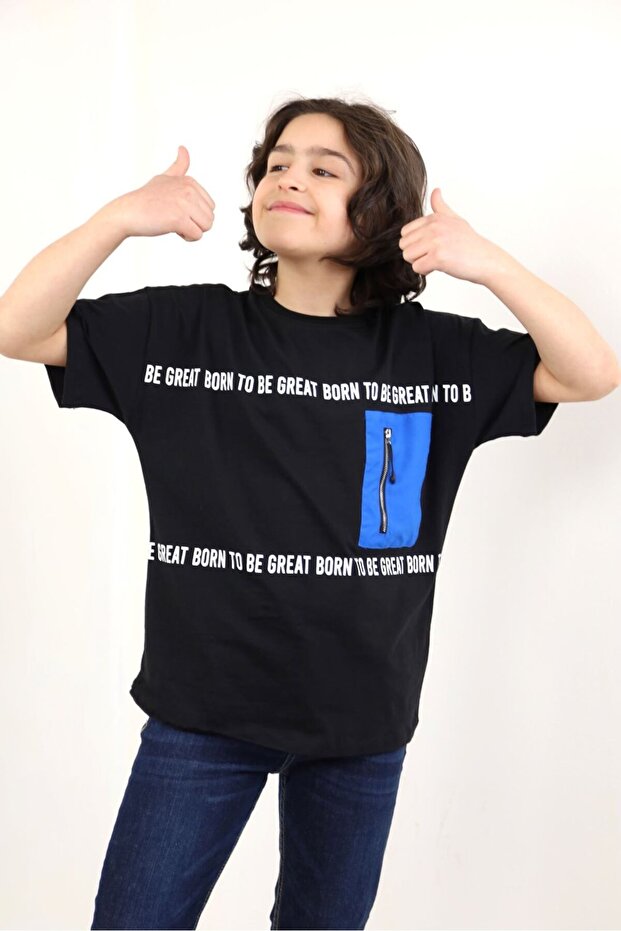 Boy's Printed Crew Neck Short Sleeve Zippered T-Shirt