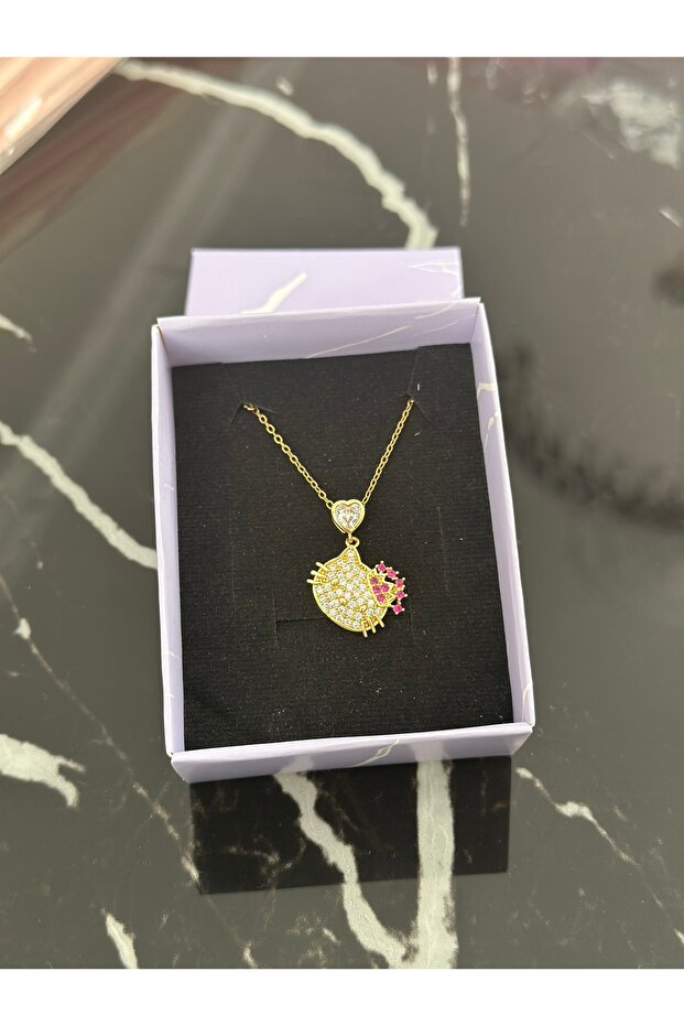 Zircon Stone Steel Hello Kitty Necklace