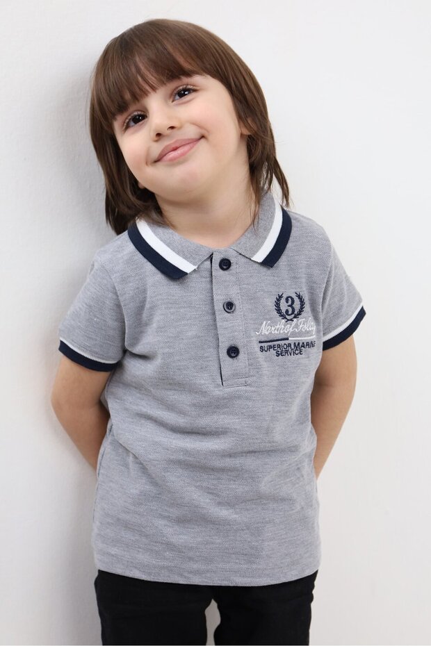 Boy's Printed Polo Neck Buttoned Short Sleeve T-Shirt