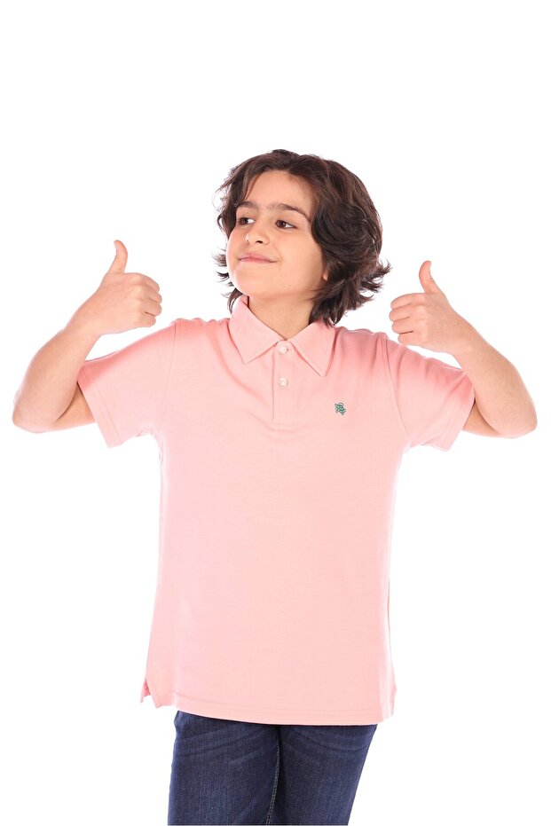 Boys' Polo Neck Buttoned Short Sleeve T-Shirt