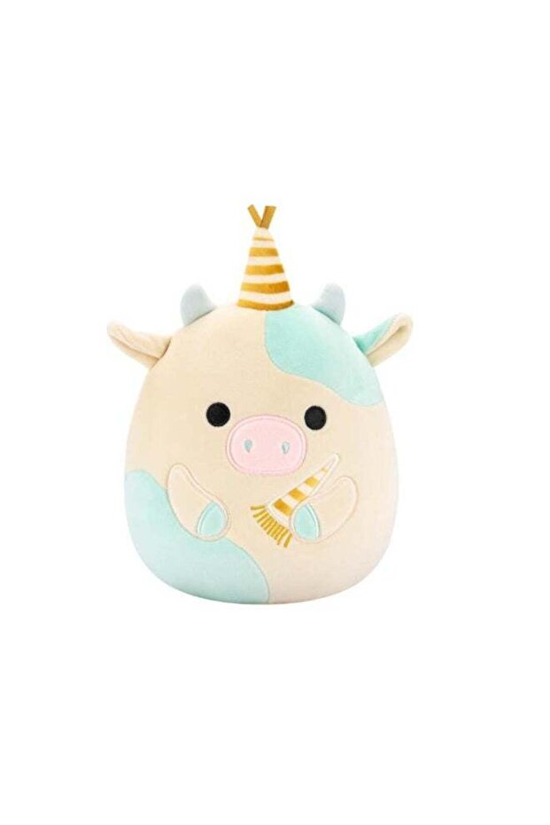 SQCR - Little Plush (7.5 Inch Squishmallows) (Belana - Aqua Spotted Cow With Gold Birthday Hat and