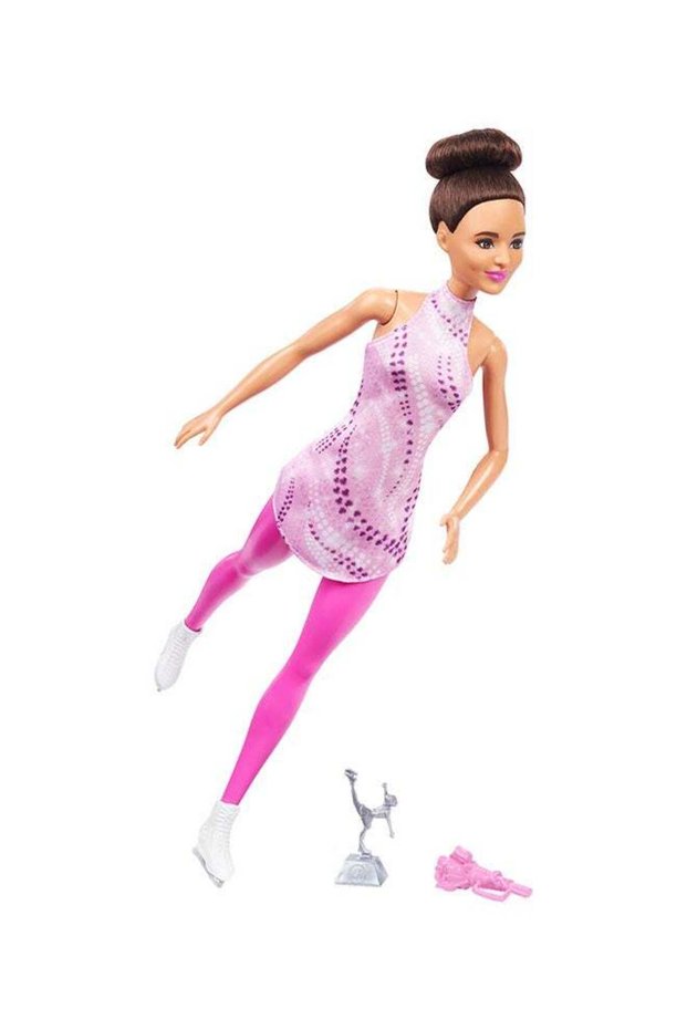 Careers Fashion Doll & Accessories, Brunette Ice Skater in Removable Pink Outfit with Ice Skates &