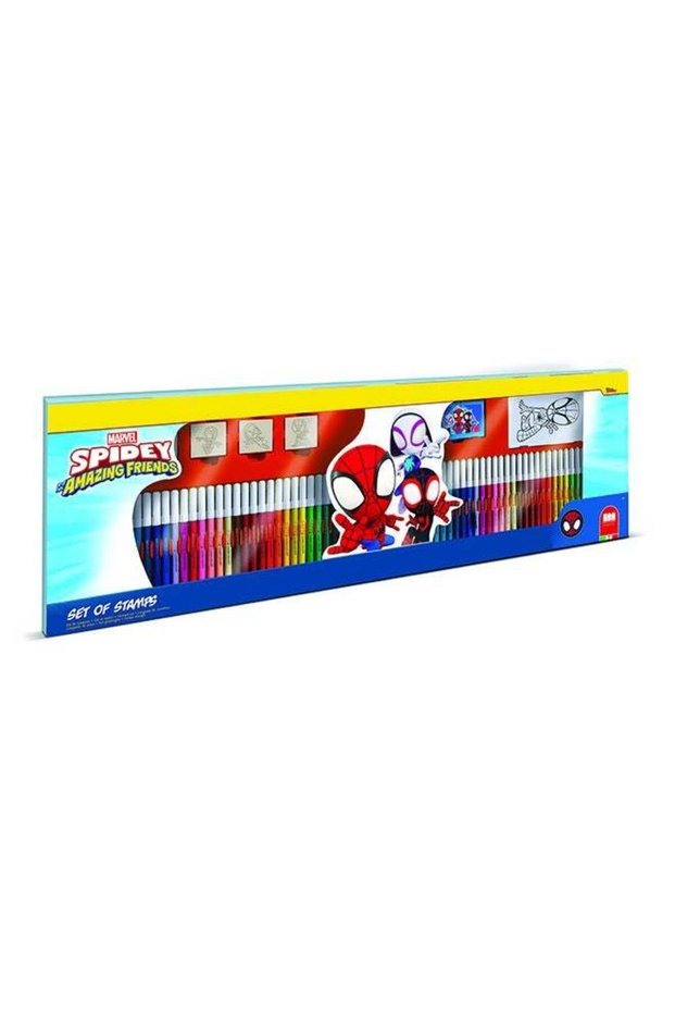 Spidey And Friends 60 Felt Tip Pens Deluxe Art Case With Stamps, Crayons, Ink Pad And Coloring Acc