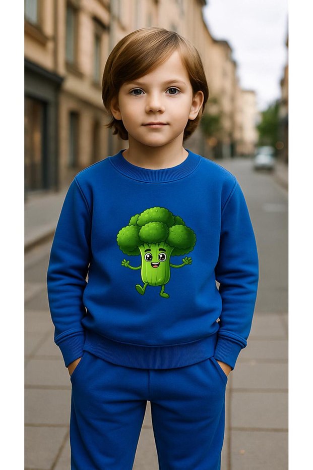 Children's Team Sweatshirt Brokoli B Printed Girls Boys Crew Neck3 4-5-6-7-8-9-10-11-12Years