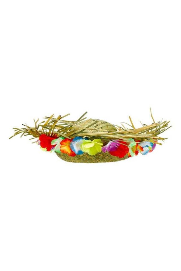 Straw Hat With Floral Trim Cosplay Costume Accessory