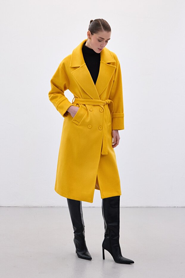 Tie-Waist Long Coat - Yellow
