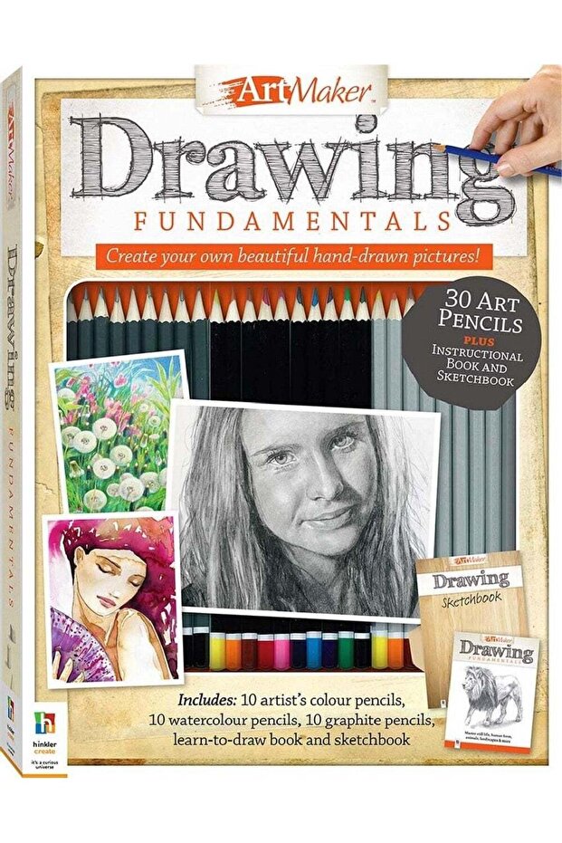 Hinkler Art Maker Drawing Fundamentals Kit includes 30 Art Pencils, Instructional Book And Sketch B