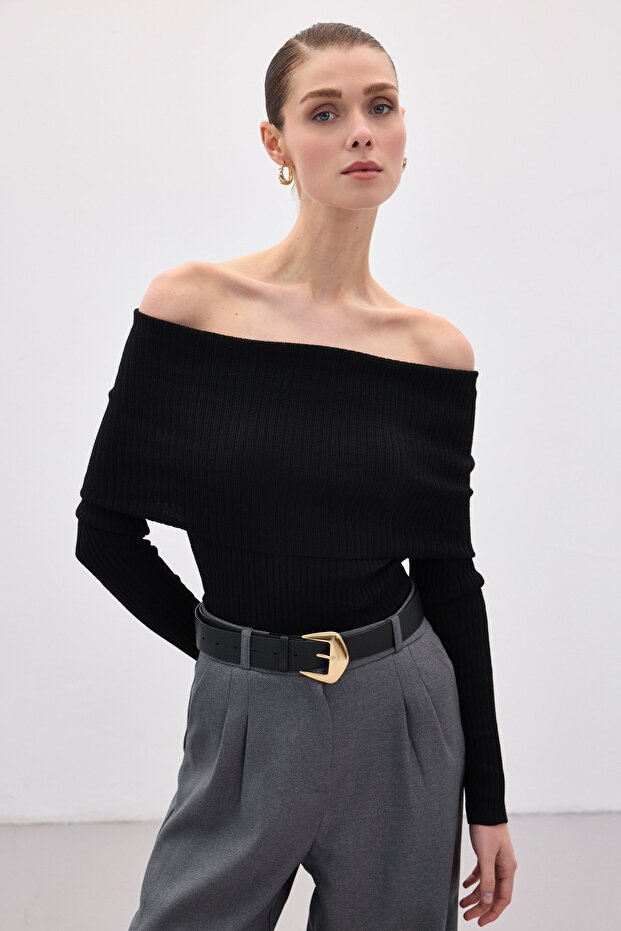 Madonna Yaka Triko - Siyah - 5